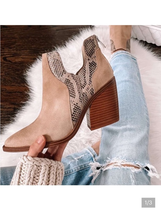 Vince Camuto Shoes - Vince Camuto Gannilla Tortilla Suede and Snake Print Leather Western Booties
